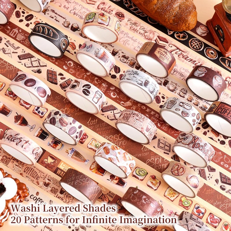 icceemee 20 Rolls Coffee Theme Washi Tape Set, Writable Decorative Tapes for Scrapbooking, Junk Journal Supplies, Bullet Journaling, Bullet Journaling, 0.6"x79" per Roll - Image 3